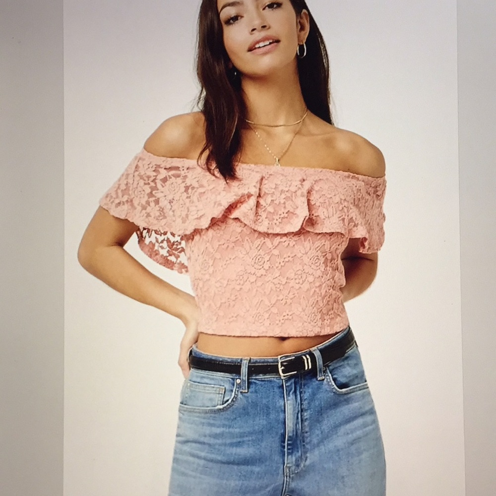 💝NEW!! FLOUNCE LACE OFFTHE-SHOULDER CROP TOP